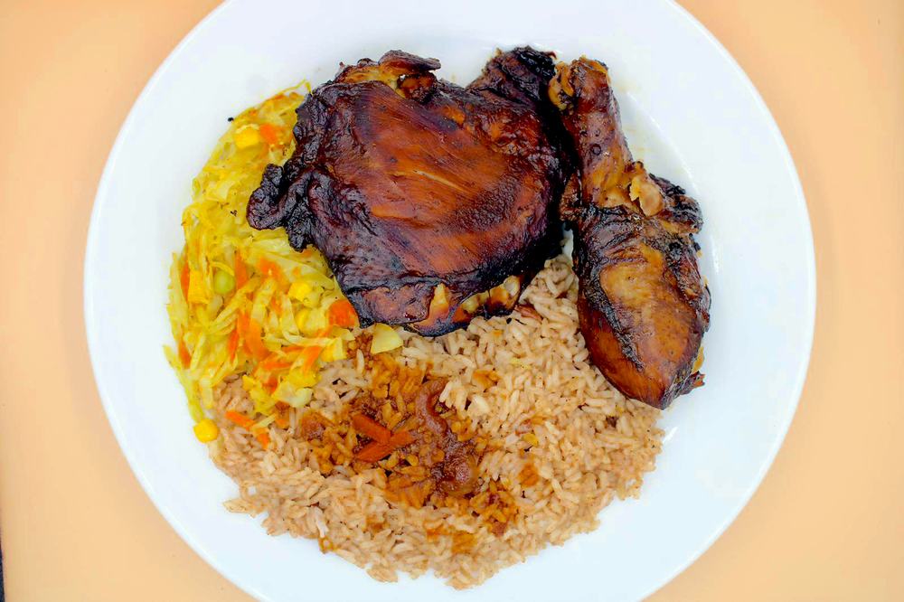 Baked chicken plate seen from above